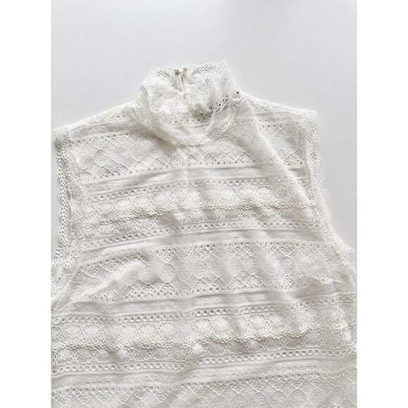 DOROTHEE SCHUMACHER White Sheer Lace High Neck Sleeveless Blouse Top, Size 3/L - Picture 6 of 13
